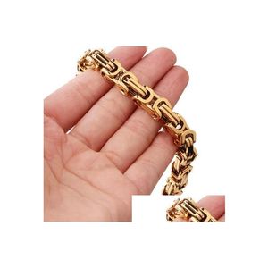 Cadenas Grandes Chapado en oro Acero inoxidable Cool Biker Square Collar de cadena bizantina 8 mm 24 Joyas enormes y pesadas para hombres Joyería Holidy Dhyya