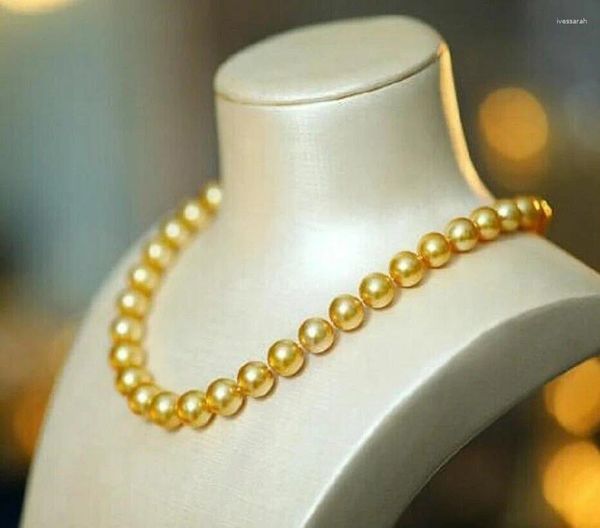 Chaînes Grande quantité 10-11 mm véritable collier de perle d'or de mer de Chine sud naturelle W