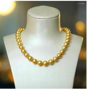 Kettingen Grote hoeveelheid 10-11 mm echte natuurlijke Zuid-Chinese Zee gouden parelketting met 14K gesp