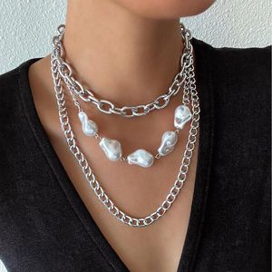 Chaînes en couches baroques simulées, collier de perles ras du cou pour femmes, grande chaîne, bijoux de Costume Vintage
