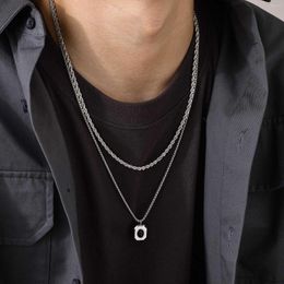 Ketten geschichtete schwarze quadratische Halsketten für Männer Schmuck geometrischer Anhänger Edelstahl kubanische Figaro-Weizen-Box-Kette lässiger Kragen