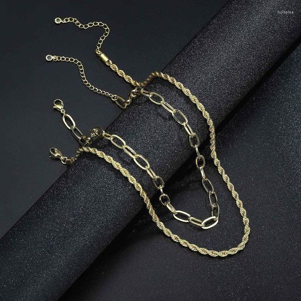 Chaînes en couches cubaines trombone corde colliers pour femmes simples 14K plaqué Yesteel chaîne bijoux ras du cou cadeaux filles