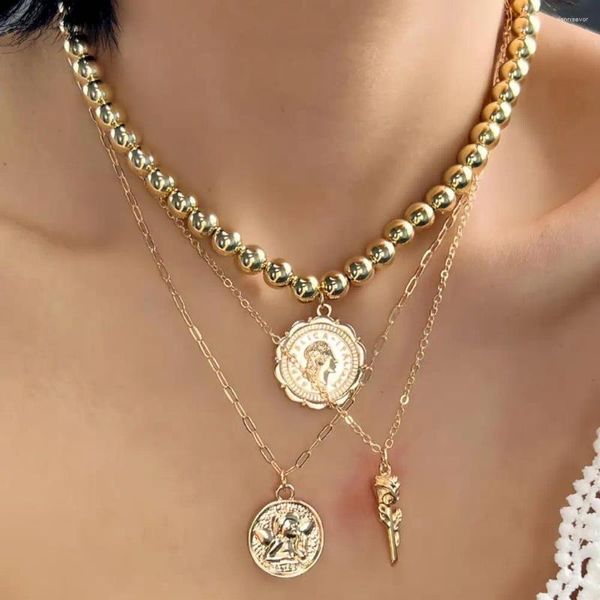 Chaînes de collier pendentif en couches Pulllaon avec des bijoux en métal de chaîne de perles accessoires