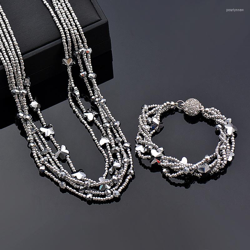 Kedjor Leeker Boho 5 lager Butterfly Crystal Beads Choker Magnet Buckle Halsband för kvinnor Fashion Jewelry 2023 Ankomst 981 LK1