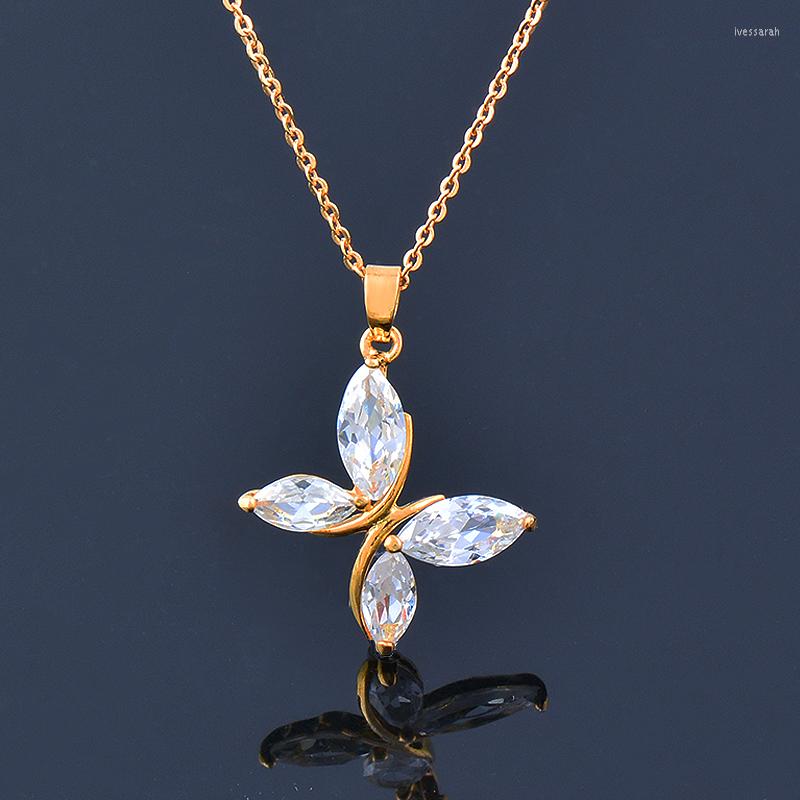 Cadenas LEEKER mariposa clásica con colgantes collar de Color oro rosa plata para Wome Zirconia gargantilla cuello joyería 2023 002 LK6