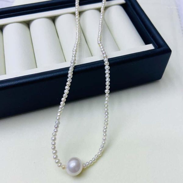 Cadenas LEFEI Fashion Luxury Simple 1011mm Strong White White Freshwater Round Pearl Collar Women 925 Partido de plata Joya Joya