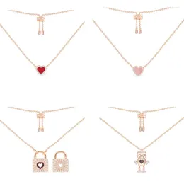 Chaînes LIDU Haute Qualité 925 Sterling Argent 2024 Rose Rouge Coeur Collier Robot Clavicule Chaîne Pour Le Cadeau De La Saint-Valentin À Des Amis