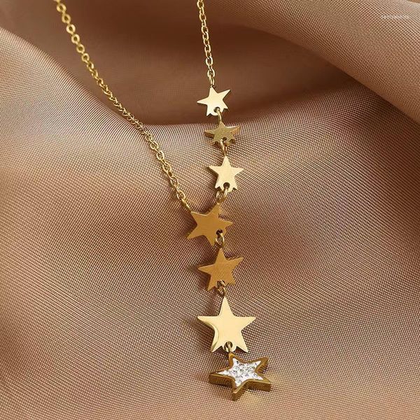 Cadenas Ligeras de lujo 925 plate de plata múltiples estrellas colgantes colgante colgante para mujeres gardera cadena de clavícula tendencia de moda regalo de joyería