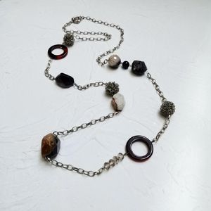 Chaînes Lii Ji Véritable Pierre Cuivre Chaîne Collier Bois Agate Cristal Perles Métal 100 cm Stocksale Bijoux Chaînes