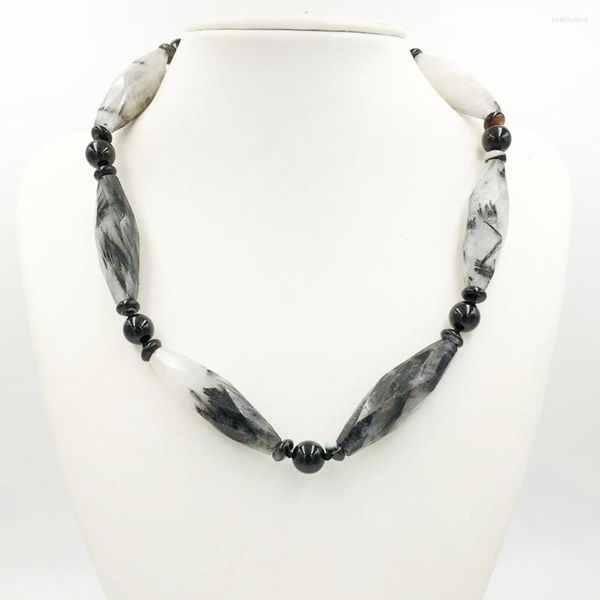 Chaînes Liiji Unique Stock Vente Tourmalinated Quartzs Cheveux Onyx Collier Style de base Beau cadeau pour les femmes