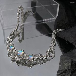 Chaînes liquide clair de lune opale collier pour femmes métal Hip-Hop conception clavicule chaîne tendance Vintage tour de cou Y2K bijoux de mode
