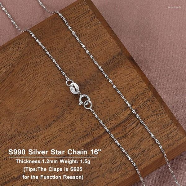 Chaînes Lo Paulina Real PT990 Sterling Silver Strar Chain Necklace 1.2mm 16 