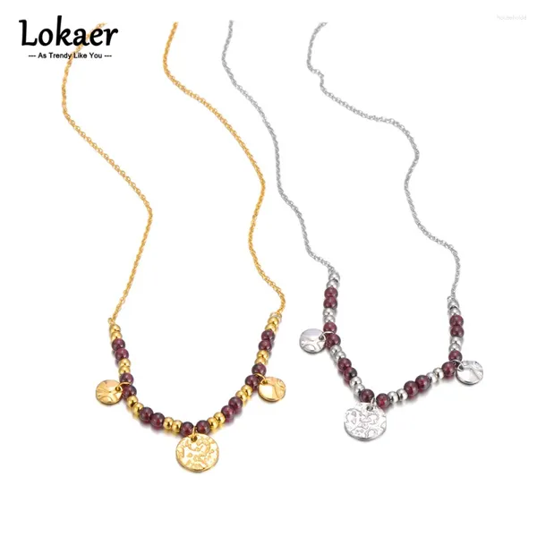 Chaînes Lokaer fait à la main pierre naturelle perles chaîne collier pour femmes en acier inoxydable mode cou bijoux collier N23036