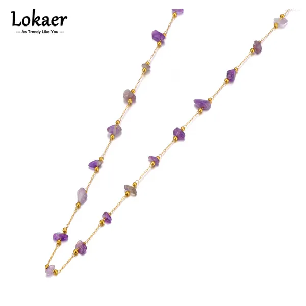 Cadenas Lokaer Moda Acero inoxidable Púrpura Cristal Piedra Gargantilla Collar para mujeres Bohemia Beach Party Joyería N23068