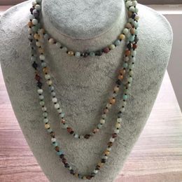 Chaînes Longs Colliers Noués À La Main 42 pouces / 60 pouces Nature Pierre 6 MM Section Amazonite Collier Yoga Mala Perles Infini Perlé Perlé