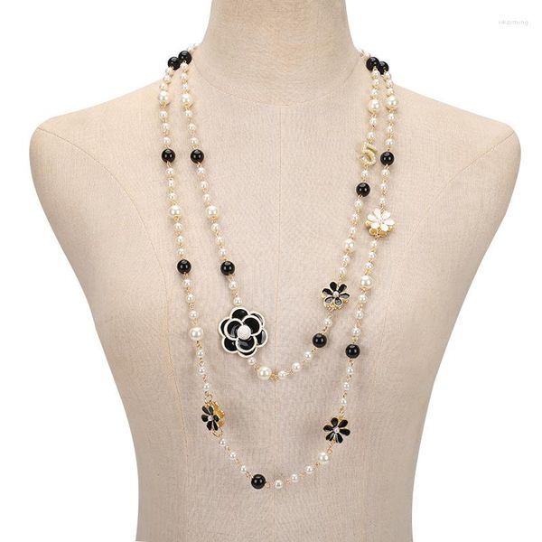 Cadenas collar largo de perlas simuladas para mujer colgante en capas cadena de suéter joyería de fiesta