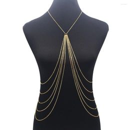 Kettingen Lange Tassel Body Chain Sexy Strand Goud Zilver Kleur Disco Party Accessoires Beha Cross Sieraden Voor Vrouwen