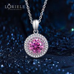 Chaines Loriele S925 STERLING Silver 1 D Couleur Pink Moisanite Diamond Collier Pendante Round Pendante Chaîne de bijoux de mariage