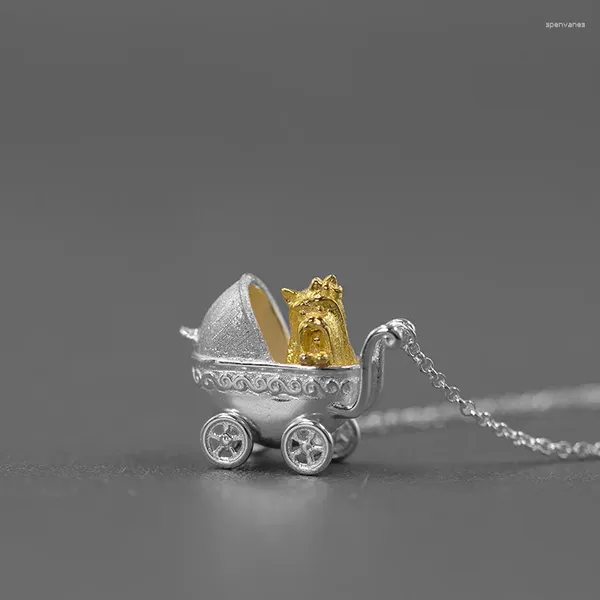 Chaînes perdues Yorkshire en argent sterling mignon chiot bébé poussette pelle grand collier d'amour