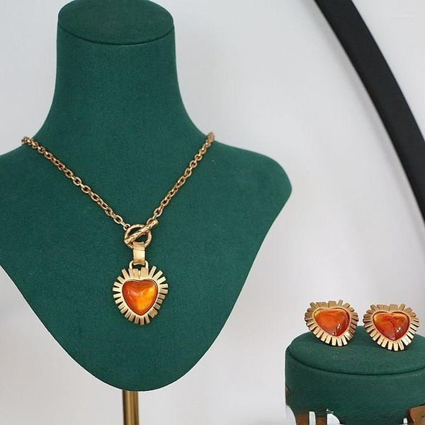 Chaînes Love Sculpté Orange Gem Collier Oreille Stud Clip