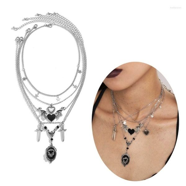 Chaînes Love Wing Collier Femme Tendance Hip-Hop Punk Épée Chandail Chaîne Bijoux