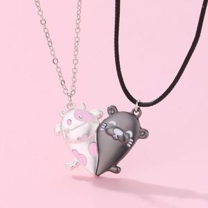 Chaînes Lovecryst 2 pièces/ensemble bicolore dessin animé câlin vache goutte à goutte huile magnétique collier pour enfants filles mode amitié cadeaux