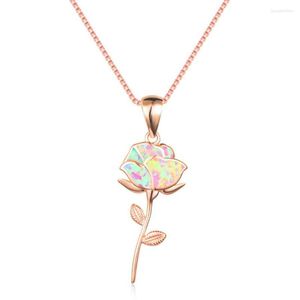 Chaînes belle fleur rose plaqué or rose opale de feu pendentif collier pour cadeau