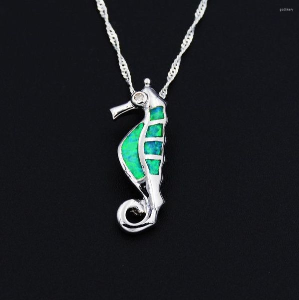 Chaînes Belle Kiwi Vert Opale de Feu Sea Horse Pendentif Collier Cadeau