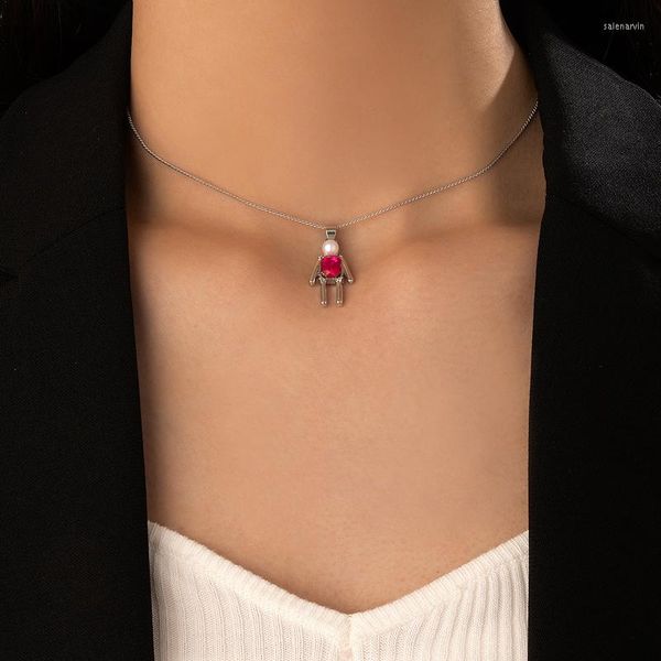 Chaînes belle Robot pendentif collier pour femmes luxe strass perle clavicule chaîne fête bijoux en gros collier 21956