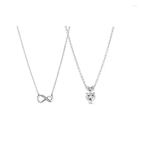 Chaînes LR Double coeur amour collier pour femmes Mobius bande sans fin tour de cou 925 chaîne en argent sterling avec pendentif bijoux fins cadeau