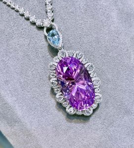 Chaînes LR712 Fine Jewelry Solid 18K Gold Nature Kunzite Gemstones 50ct Diamonds Pendentifs Colliers Pour Femmes