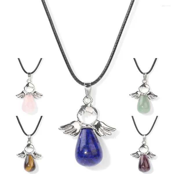 Cadenas Lucky Angel Colgante Collar para mujeres Cristal natural Lapis Lazuli Piedra Charm Cadena Gargantilla Orar Joyería Mujer