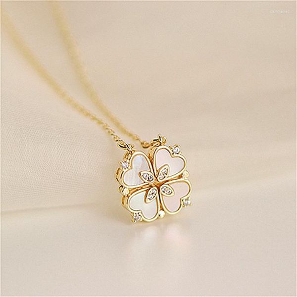 Cadenas Flor de la suerte Luz Lujo Concha Amor-Corazón Colgante Un collar multiusos Exquisito para mujeres Niñas Cadena de clavícula que combina con todo