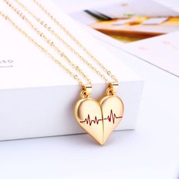 Chaînes Luoluobaby 2 pièces/ensemble demi-coeur deux moitiés pendentif battement de coeur collier magnétique pour femme fille cadeau