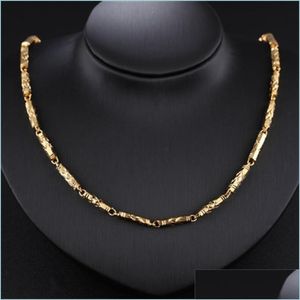 Chaînes De Luxe 18K 51Cm Chaîne En Or Pour Hommes Pendentif Lien En Acier Bambou Collier Cadeau Cool Homme Bijoux Cuivre Cadeaux De Noël 1016 B3 Dr Dh7Iy