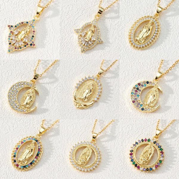 Chaînes de luxe 18 carats bijoux de couleur or vierge marie pendentif collier délicat clavicule chaîne Kpop colliers colliers pour femmes vintage
