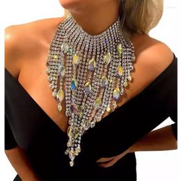 Catene di lusso AB colore grande collana pendente di cristallo da donna esagerata moda super flash strass lunga nappa gioielli