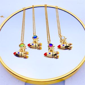 Cadenas de lujo encanto astronauta estrella amante colgante collares joyería pareja collar para mujeres hombres niñas niño señora mujer regalo