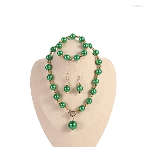 Chaînes de luxe élégant vert noir cristal perle ensembles de bijoux de mariée couleur or alliage strass goutte boucle d'oreille collier ensemble pour les femmes