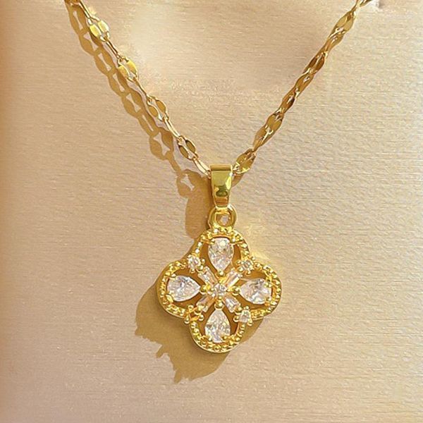 Chaînes de luxe fleur trèfle collier doré en acier inoxydable femmes bijoux cou lien chaîne femme cadeaux goutte