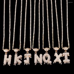 Kettingen Luxe Vol Strass Brief Eerste Naam Hanger Ketting Voor Vrouwen Kroon Alfabet Kristallen Ketting Mannen Hip Hop Sieraden