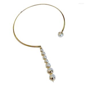 Chaînes de luxe couleur or pendentif colliers grand cercle rond imitation perle collier femmes bijoux accessoires cadeaux