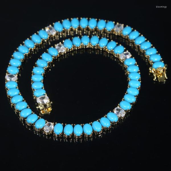 Chaînes De Luxe De Haute Qualité Ovale En Forme De Bleu Turquoises Pierre De Tennis Chaîne Collier Ras Du Cou Femmes Européennes De Mode Collier