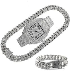 Ketten Luxus Iced Out Kette für Männer Frauen HipHop Miami Bling Cuban Big Gold Halskette Uhr Armband Strass SchmuckChains8061928