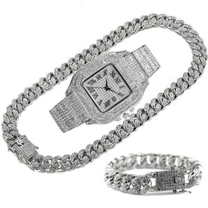 Chaînes Luxury Iced Out Chain pour hommes femmes Hiphop Miami Bling Cubain Big Gold Collier Watch Bracelet Rimestone JewelryChains6077549