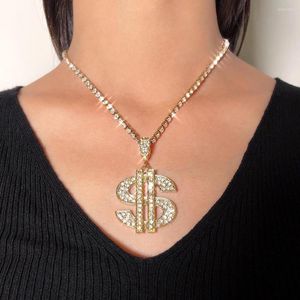 Kettingen Luxe Iced Out Crystal Big Dollar Sign hanglagers kettingen voor vrouwen goud zilveren kleurstïnisbaan tennisketen feestje sieraden cadeau