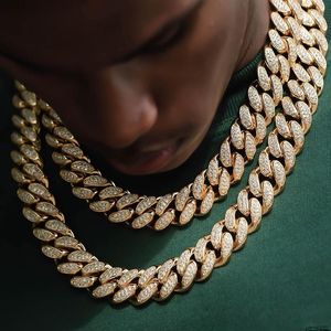 Chains Luxury Iced Out Hip Hop Miami Curb Cuban Chain Necklace Glod Color 15mm Width Rhinestone Bling Rapper Necklaces For Men JewelryChains