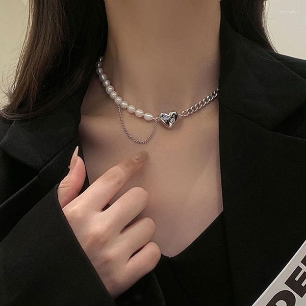 Chaînes De Luxe Perle Coeur Collier Tour De Cou Perlé Penadnt Chaîne En Métal Saint Valentin Demoiselle D'honneur Cadeau Boho Bijoux