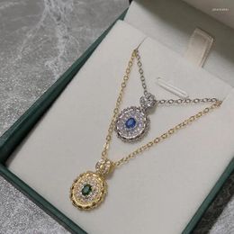 Chaînes de luxe rétro bleu / vert cubique zircone pendentif collier pour femme cadeau de Noël cadeau chaîne de pull élégant bijoux accessoires