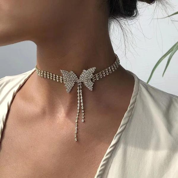 Chaînes de luxe strass collier collier ras du cou japonais et coréen célébrité Internet personnalisé chaîne de clavicule en gros Tren